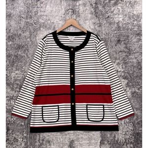 MISOOK Jacket 2X Womens Nautical Striped Classic Knit Gold Button Plus Size